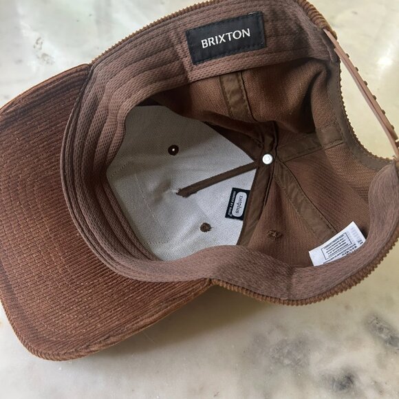 BRIXTON Linwood Netplus Bison Corduroy Snapback Hat | Corduroy Cap Red Patch - Picture 4 of 4